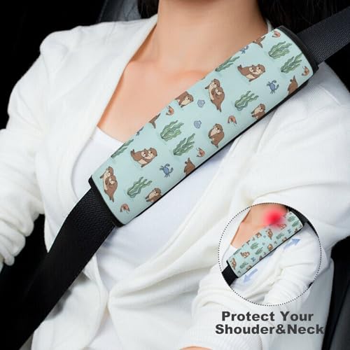 Soft Padded Car Seat Straps Shoulder Pads for Elderly Support, All Vehicles, 1 Pair Cute Otters Print Shoulder Protector Anti-Slip Pad - color: Pattern 285