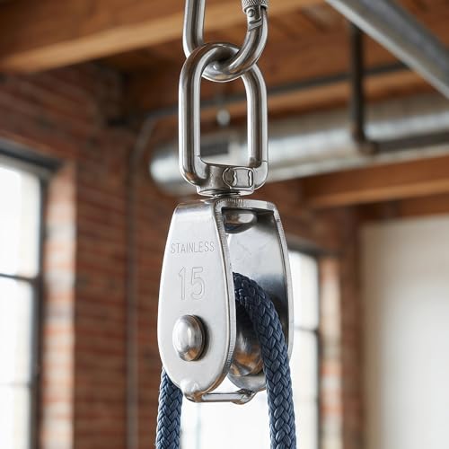 6pcs Stainless Steel Single Bearing Pulley Block for Lifting and Gym Attachments, Heavy Duty Reliability with Silent Roller Design, Minimizing Manual Effort for Outdoor and Indoor