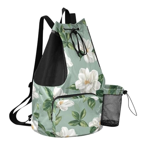 GuoChe Drawstring Backpacks Gym Swim Bag With Inside Pockets Pull String Bag Waterproof Chic Flower and Whites Green - color: Chic Flower and Whites Green