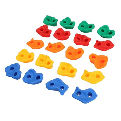 Rock Climbing Holds Set 20 Pieces PE Material Colorful Ergonomic Design - Kid Friendly Safe Grip Durable for Indoor Outdoor Wall Mounting