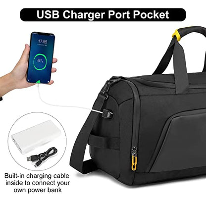 Raipult Gym Duffle Bag for Men Women, Travel Duffel Bag Backpack with Shoe Compartment & Wet Pocket, 50L Waterproof Sports Overnight Weekender Bag with USB Port, Black