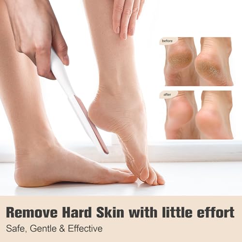 FERYES Glass Foot File Callus Remover - Long Handle Glass Foot Scrubber for Dead Skin, Cracked Heel Scraper Buffer - Professional Pedicure Tool for Smooth, Beautiful Feet - White - style: Single-sided nano glass