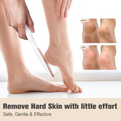 FERYES Glass Foot File Callus Remover - Long Handle Glass Foot Scrubber for Dead Skin, Cracked Heel Scraper Buffer - Professional Pedicure Tool for Smooth, Beautiful Feet - White - style: Single-sided nano glass