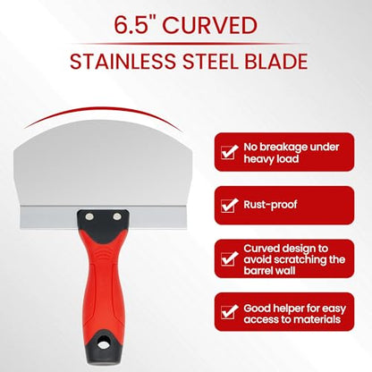 Fishark 6.5" Bucket Scoop, Stainless Steel Drywall & Plaster Tool | Curved Blade, Soft-Grip Handle, Rust Resistant Steel, Reduced Material Waste, for Drywall, Plaster, Mortar & Paint