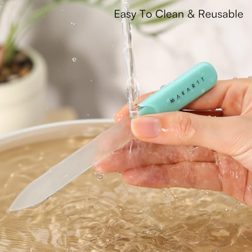 Makartt Glass Nail File for Natural Nails: Reusable Nail Care Tool, Green | Fast Shaping & Gentle Smoothing, Double-Sided Sandblasted Surface, Washable, Portable Lightweight Manicure Gift with Case - color: 1pc Green glass nail file