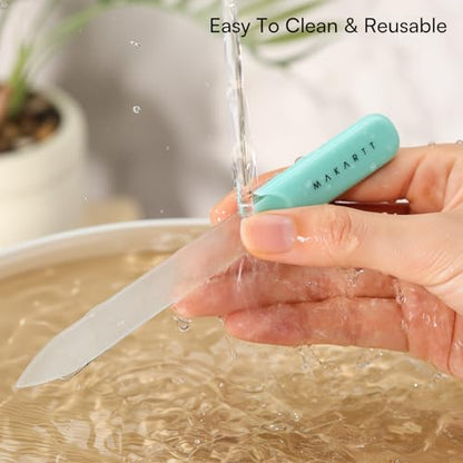 Makartt Glass Nail File for Natural Nails: Reusable Nail Care Tool, Green | Fast Shaping & Gentle Smoothing, Double-Sided Sandblasted Surface, Washable, Portable Lightweight Manicure Gift with Case - color: 1pc Green glass nail file