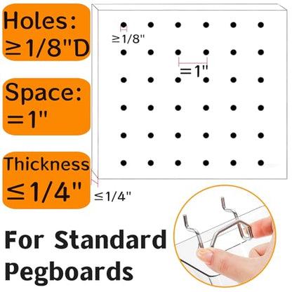 Coloch 6 Pack Clear Pegboard Cups with Hooks, Plastic Peg Board Bins Pegboard Organizer Accessories Wide Mouth Storage Box for Garage, Workbench, Craft Room, Office Organization, 3 Sizes