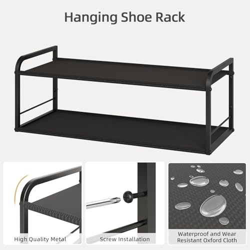Wall Mounted Shoe Rack, Carbon Steel Shoe Organizer with Removable Oxford Cloth, Non-Slip Space-Saving for Entryway Closet Bedroom, Black - color: Classic Black