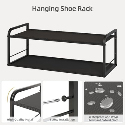 Wall Mounted Shoe Rack, Carbon Steel Shoe Organizer with Removable Oxford Cloth, Non-Slip Space-Saving for Entryway Closet Bedroom, Black - color: Classic Black