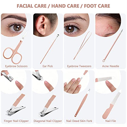 Geosar 12 Sets Manicure Set Nail Clippers Pedicure Kit 8 in 1 Grooming Stainless Steel Kits Nail Care Tools with Travel Case for Employee Coworker Teachers Nurse Gifts(Rose Gold) - color: Rose Gold