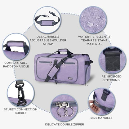 Fmeida 65L Duffle Bag with Shoes Compartment, Foldable Travel Duffel Bags for Men Women, Large Packable Travel Bag Water Repellent & Tear Resistant (Purple) - color: Textured Purple