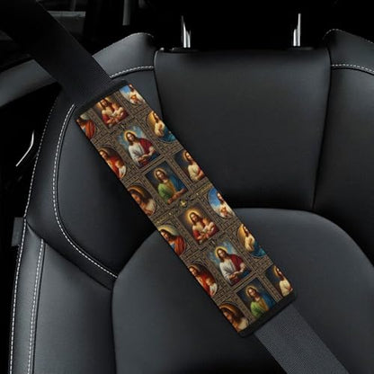 2 Pack Christian Jesus Religious Catholic Jesus Car Seat Straps Shoulder Pads Universal Fit Neck Strap Covers for Adults and Children, All Vehicles, Pressure Relief - color: Pattern 105
