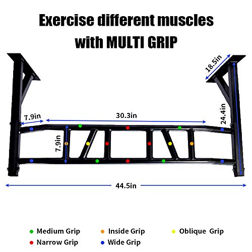 ptlsy Wall Mounted Pull Up Bar Multifunctional with Multi-grip Chin Up Bar Heavy Duty Dip Station for Home Gym Indoor Workout, Fitness Equipment, Dip Stand Supports to 440 Lbs - style: Multi Grip Style