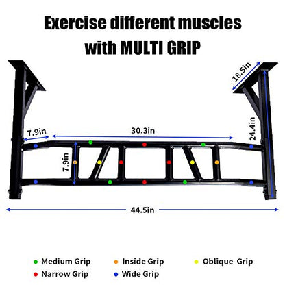 ptlsy Wall Mounted Pull Up Bar Multifunctional with Multi-grip Chin Up Bar Heavy Duty Dip Station for Home Gym Indoor Workout, Fitness Equipment, Dip Stand Supports to 440 Lbs - style: Multi Grip Style