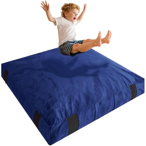 AceSoul Crash Pad, 4 x 4 Ft / 5 x 5 Ft Crash Pad for Kids Sensory with Shredded Foam Filling, Crash Mat for Play with Anti-Slip Bottom, Removable Washable Cover - color: Navy, size: 5x5 Feet