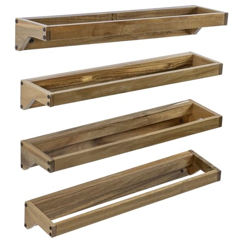 MyGift Set of 4 Premium Acacia Wood Wall Hanging Shoe Rack, Wall Mounted Space Saving Footwear Storage System for Closet, Mudroom, Entryway, Holds 8 Pairs - color: Acacia Wood