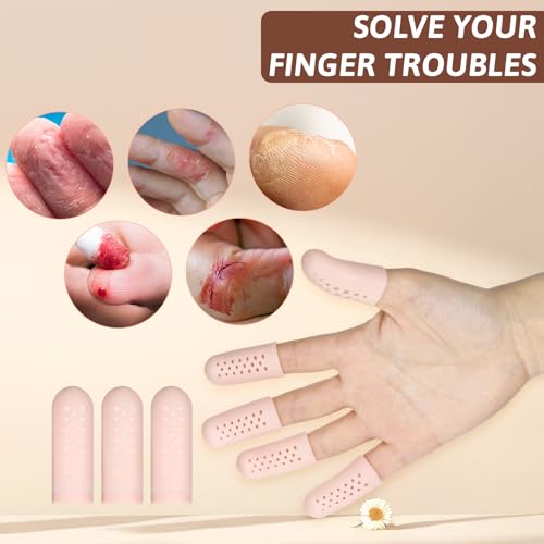 12 Pcs Gel Finger Cots with Air Holes, Breathable Silicone Finger Protectors Fingers Gloves Covers Bandages Thumb Nail Tips Protector Caps for Wound Healing Cracking Arthritis Toe Fingers Pain Relief
