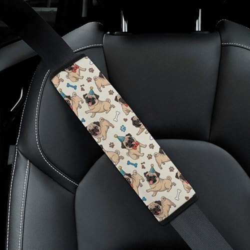 2 Pack Dog Paws Pug Print Car Seat Straps Shoulder Pads Soft Padded Shoulder Harness Cover for Adult Use, Stroller Pushchair High Chair, Pressure Relief - color: Pattern 406