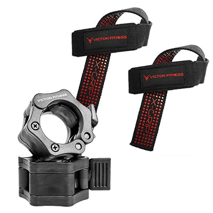 24" Padded Weightlifting Straps with X-Grip + 2 Quick Release Barbell/Dumbbell Collar Clamps - color: Black