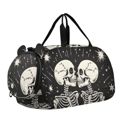 Kids Sports Duffel Bag for Boys & Girls - Romantic Skeletons Skull Love 100% Polyester Gym Bag with Separate Shoe Compartment, Adjustable Shoulder Strap, Compact Travel & Workout Gear Bag - color: Romantic Skeletons Skull Love