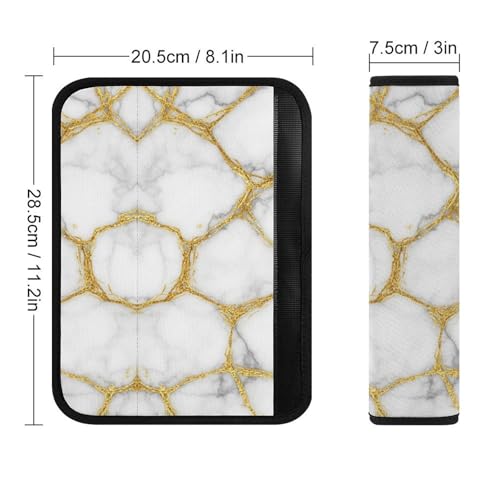 2 Pack Universal Soft and Comfortable Seat Belt Cover for Kids, Car Seats Pushchair Strollers High Chair Pushchair, Gold Marble White Seat Belt Cushion - color: Pattern 1114