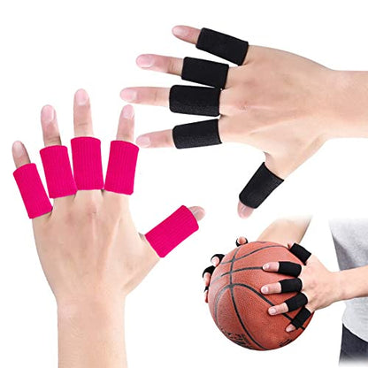 ELANE 40PCS Finger Sleeve Protective Sleeve, Thumb Sleeve Support Finger Sleeve Elastic Thumb Sleeve, Protect Joints, Suitable for Sports, Basketball, Tennis, Fitness, Bowling, Black and Rose - color: black+rosered