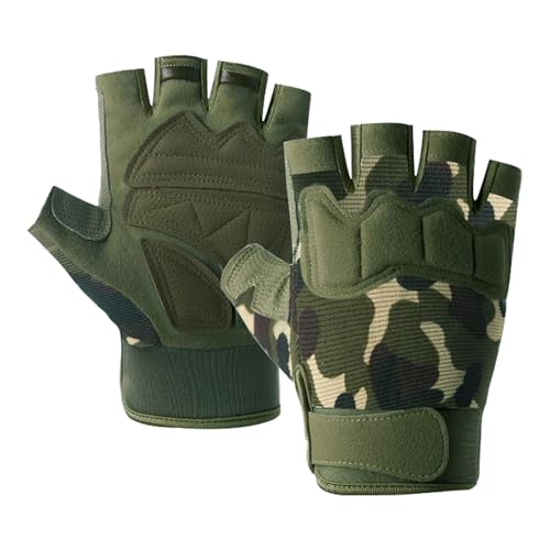 Fingerless Tactical Gloves, Padded Lightweight Breathable Climbing Glove for Rock, Motorcycle, Climbing, Cycling, Tree, Sail, Outdoor Sports - color: Green Camo, size: Small