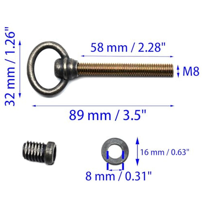 2 PCS Swivel Mirror Mounting Bolt M8 Antique Brass Mirror Frame Screws for Retro Rotating Mirrors (Screw Lenght: 58 mm / 2.28") - size: 97 MM / 3.82 IN