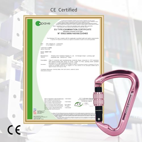 NewDoar CE Certified 30kN-6744lbs Climbing Carabiner Professional, Heavy Duty D Screwgate Clip, for Climbing,Rappelling,Hunting, Rescue - color: Screwgate/Pink/2pcs