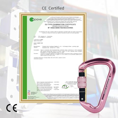 NewDoar CE Certified 30kN-6744lbs Climbing Carabiner Professional, Heavy Duty D Screwgate Clip, for Climbing,Rappelling,Hunting, Rescue - color: Screwgate/Pink/2pcs
