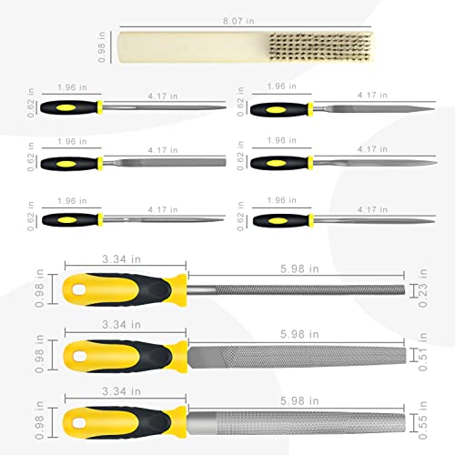 Steel File,Metal File,Half-Round/Round Files and 6 pcs Needle Files with Storage Bag and Steel Brush for Woodwork, Metal, Leather and Plastic - color: Black-10pcs