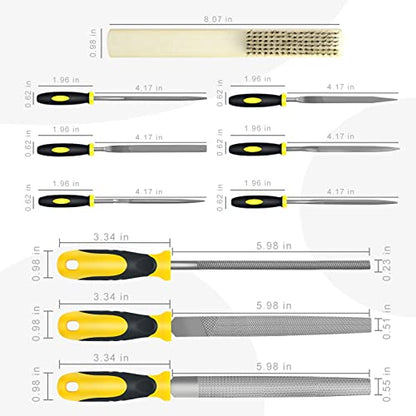 Steel File,Metal File,Half-Round/Round Files and 6 pcs Needle Files with Storage Bag and Steel Brush for Woodwork, Metal, Leather and Plastic - color: Black-10pcs