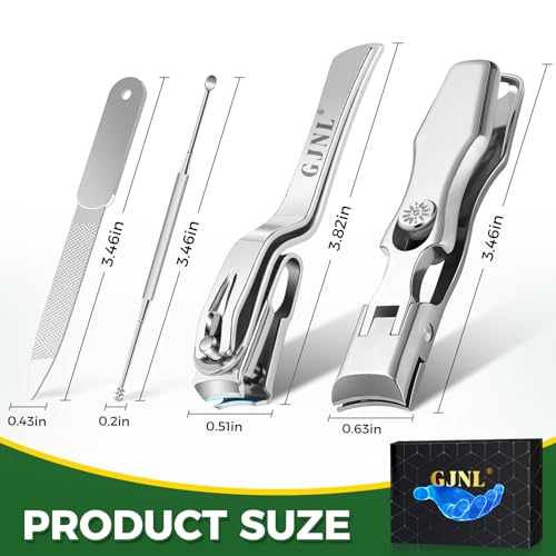 Toenail Clippers for Thick Nails for Seniors, 4PCS | Toe Nail Clippers for Men with Catcher - 360° Toenail Clippers for Seniors, Heavy Duty Edgy Nail Clipper for Thick Nails