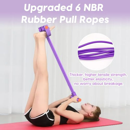 Resistance Bands with Handles, 6-Tube Elastic Pedal Resistance Band for Working Out, Durable Natural Rubber Exercise Bands, Multifunction Exercise Equipment for Abdomen, Waist, Arm, Leg Stretching - color: Full purple