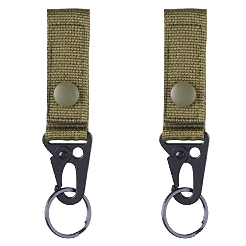 Azarxis Tactical Molle Key Ring Chain Gear Clip Key Keeper Keychain Nylon Belt Key Holder Carabiners Hanger Buckle Hook - color: Army Green - 2 Pack