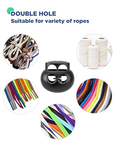 12pcs Cord Lock, Double Hole Round Ball Plastic Spring Cord Locks, End Stopper Fastener Slider Toggles Clip for Drawstrings Lanyard Paracord (12)