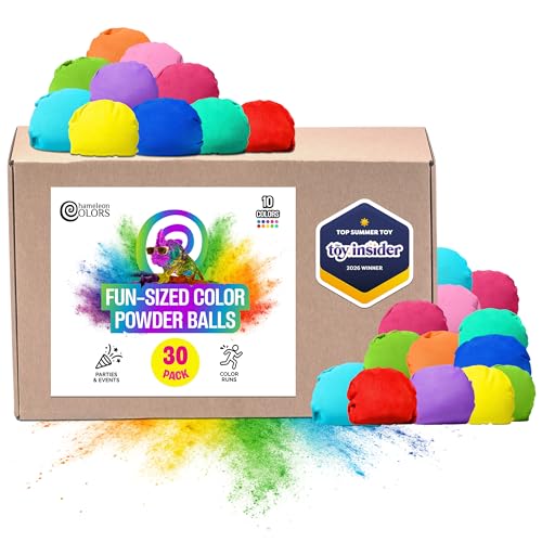 Chameleon Colors Fun Sized Color Balls, Perfect for Color Powder Wars and Holi Colors, Chalk Powder Refillable Balls, Throwable Powdered Chalk Ball for Kids and Adults, Non-Toxic - size: 30 Pack