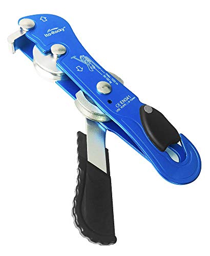 Self-Braking Stop Descender - CE Certified Rescue & Climbing Gear | Auto-Braking with Anti-Panic Function for Rescue, Cave Rappelling, Aerial Work, and Emergency Escape, Fits 9-12mm ropes - color: Blue Descender