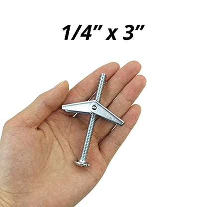 HASWARE Toggle Bolt Zinc Plated Steel and Wing Nut for Hanging Heavy Items on Drywall 1/4x3” (8 Pack) - size: 1/4x3” (8 Pack)