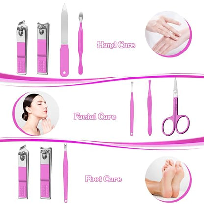 Manicure Set 8 in 1 Nail Clipper Set,RedFlow Nail Clippers,Fingernail & Toenail Clippers,Manicure Tools,Pedicure Tools,Suitable for Travel Manicure Kit,Nail Set Kit with Everything Profe (Purple) - color: Purple