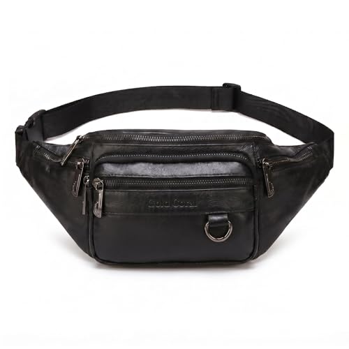 Genuine Leather Waist Pack for Men, Large Belt Bag with Adjustable Strap up to 47.2 Inches (New Black) - color: New Black