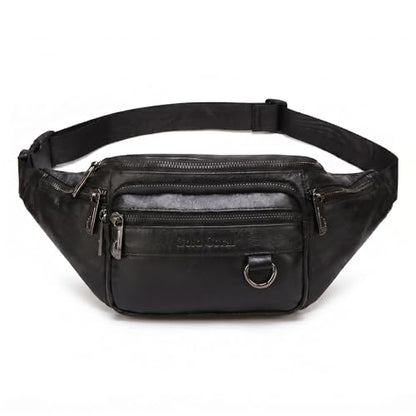 Genuine Leather Waist Pack for Men, Large Belt Bag with Adjustable Strap up to 47.2 Inches (New Black) - color: New Black