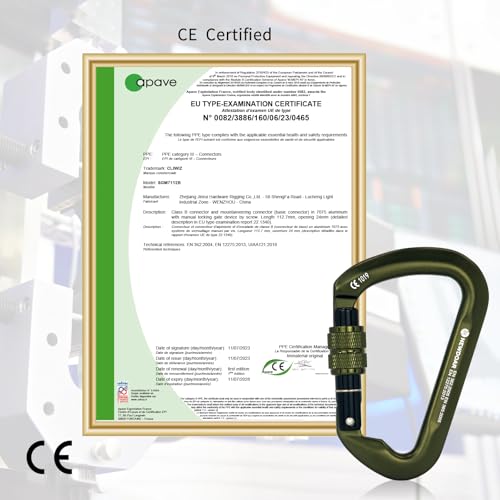 NewDoar CE Certified 30kN-6744lbs Climbing Carabiner Professional, Heavy Duty D Screwgate Clip, for Climbing,Rappelling,Hunting, Rescue - color: Screwgate/ArmyGreen/5pcs