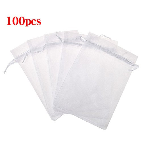 Boshen 100/200PCS Organza Gift Candy Sheer Bags Mesh Jewelry Pouches Drawstring Bulk for Wedding Party Favors Christmas 3"x4" 4" X 6" 5"x7" (3" X 4"(100PCS), White) - color: White-3" X 4"(100PCS)