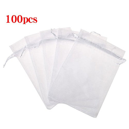 Boshen 100/200PCS Organza Gift Candy Sheer Bags Mesh Jewelry Pouches Drawstring Bulk for Wedding Party Favors Christmas 3"x4" 4" X 6" 5"x7" (3" X 4"(100PCS), White) - color: White-3" X 4"(100PCS)