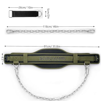 Weighted Dip Belt for Weight Lifting - 46" Pull Up Belt With Chain & Loading Straps - color: Green