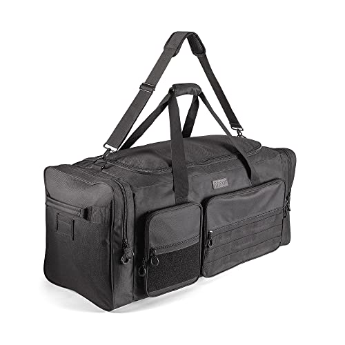 Fitdom 130L 36" Extra Large Sports Gym Equipment Travel Duffle Bag | Heavy Duty, Adjustable Shoulder Strap, 7 Compartments, Perfect for Soccer Baseball Basketball Hockey Football, Team Coaches - color: Black