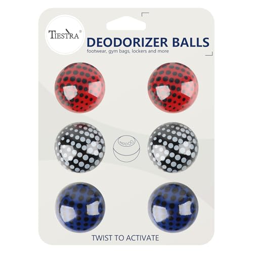 TIESTRA Shoe Deodorizer Balls (6 Pack) – Odor Eaters for Sneaker | Odor Eliminator Air Freshener for Closet, Locker, Gym Bag - color: Cologne | Polka Dot