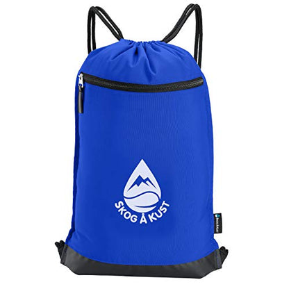 Skog Å Kust GymSak | Patented 2-in-1 Drawstring Cinch Bag with Removable Waterproof Dry Bag | Blue & Grey - color: Navy Blue