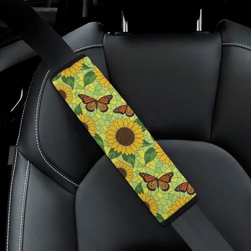 2 Pack Sunflowers Monarch Butterfly Seat Belt Shoulder Pad Universal Soft and Comfortable Shoulder Protector for Kids, Most Cars, Pressure Relief - color: Pattern 1238